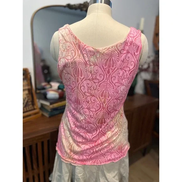 Y2K Fairy Grunge Cottage Core Pink Abstract Tank Top Sz L Lettuce Trim Shirt - Picture 3 of 5